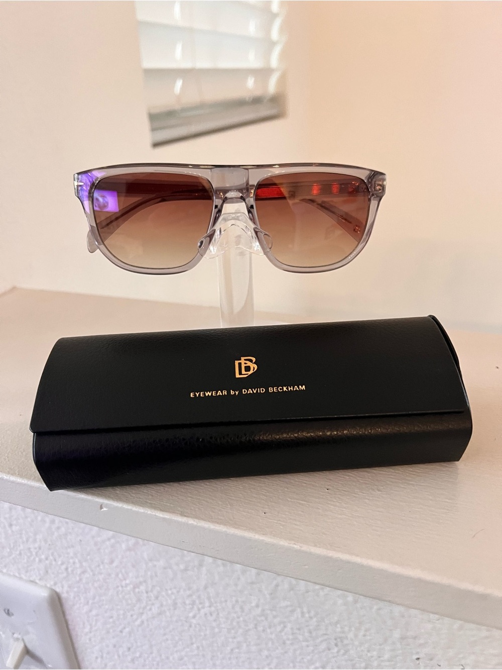 David Beckham Men's Clear Frame Sunglasses with Brown Gradient Lenses